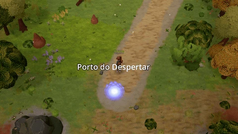 O portal novo dos Campos de Pindorama, com chamas azul-violeta sobre um disco de luz