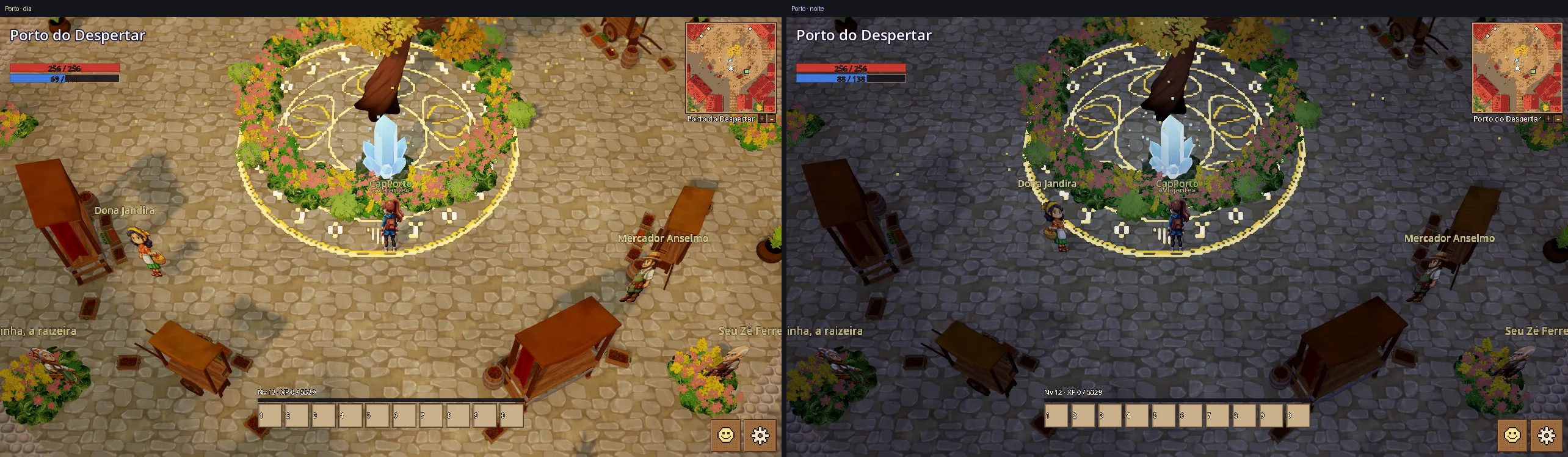 O Porto do Despertar de dia e de noite, lado a lado